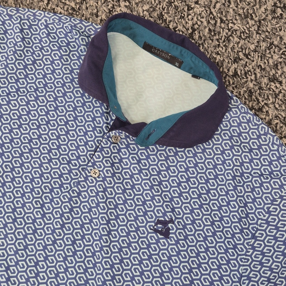 GREYSON Men's XL Navy Blue Teal Wolf Arrow Geometric All Over Print Polo Shirt
